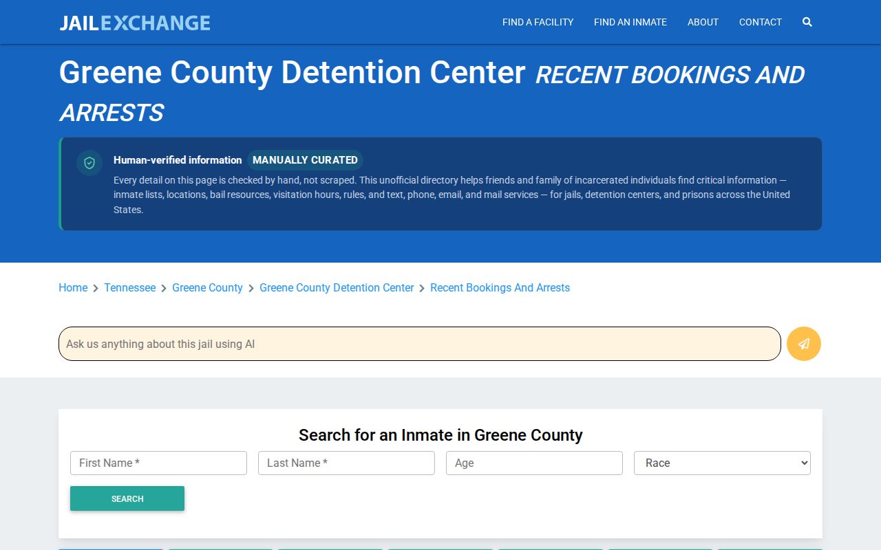 Private JailExchange Greene County booking directory requiring official verification