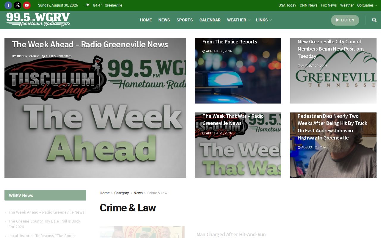 WGRV Crime and Law page as secondary Greene County crime news coverage