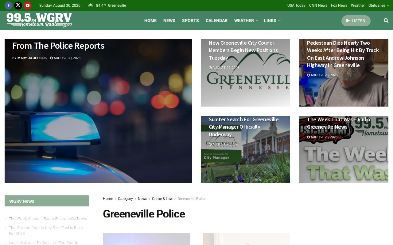 WGRV Greeneville Police crime coverage for Greene County news leads