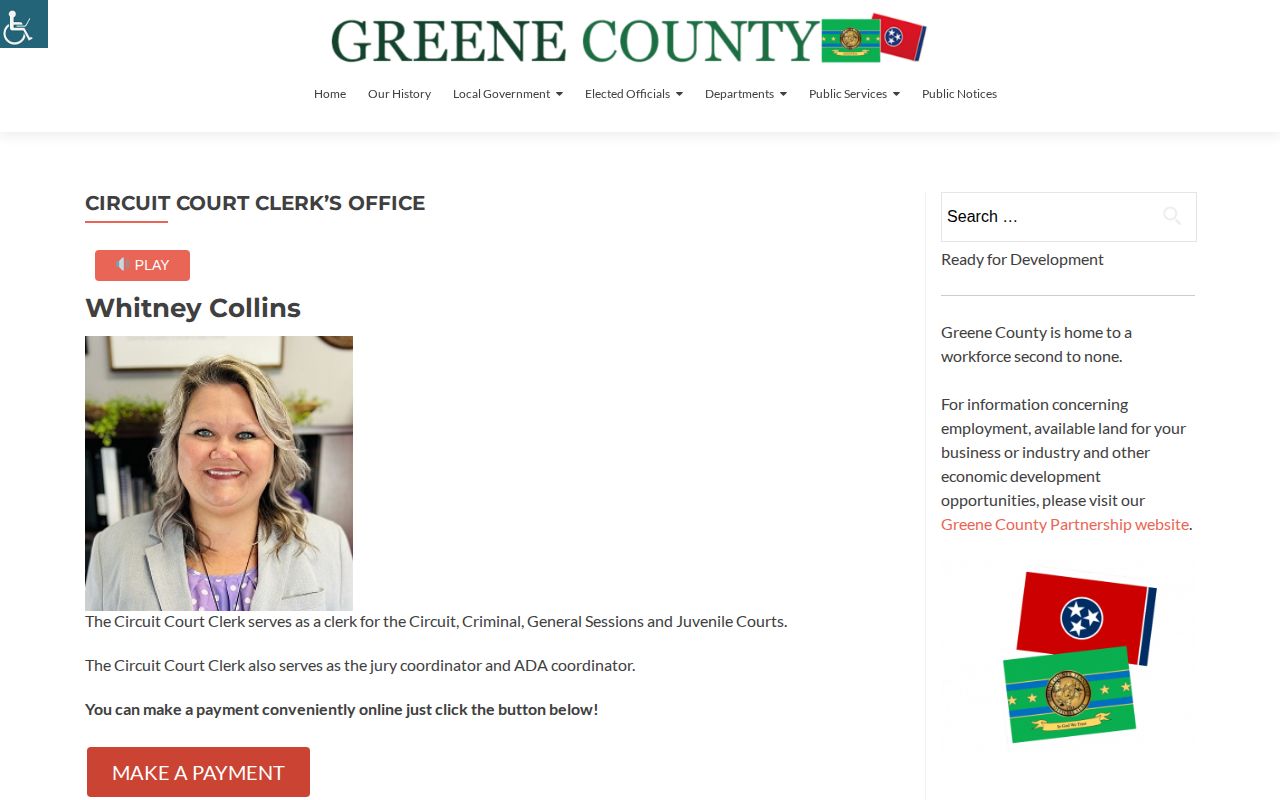 Greene County Circuit Court Clerk page for warrant and case routing