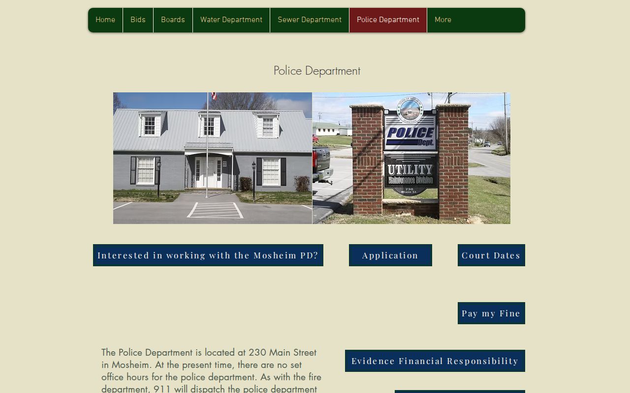 Greene County Mosheim Police Department arrest-record contact page