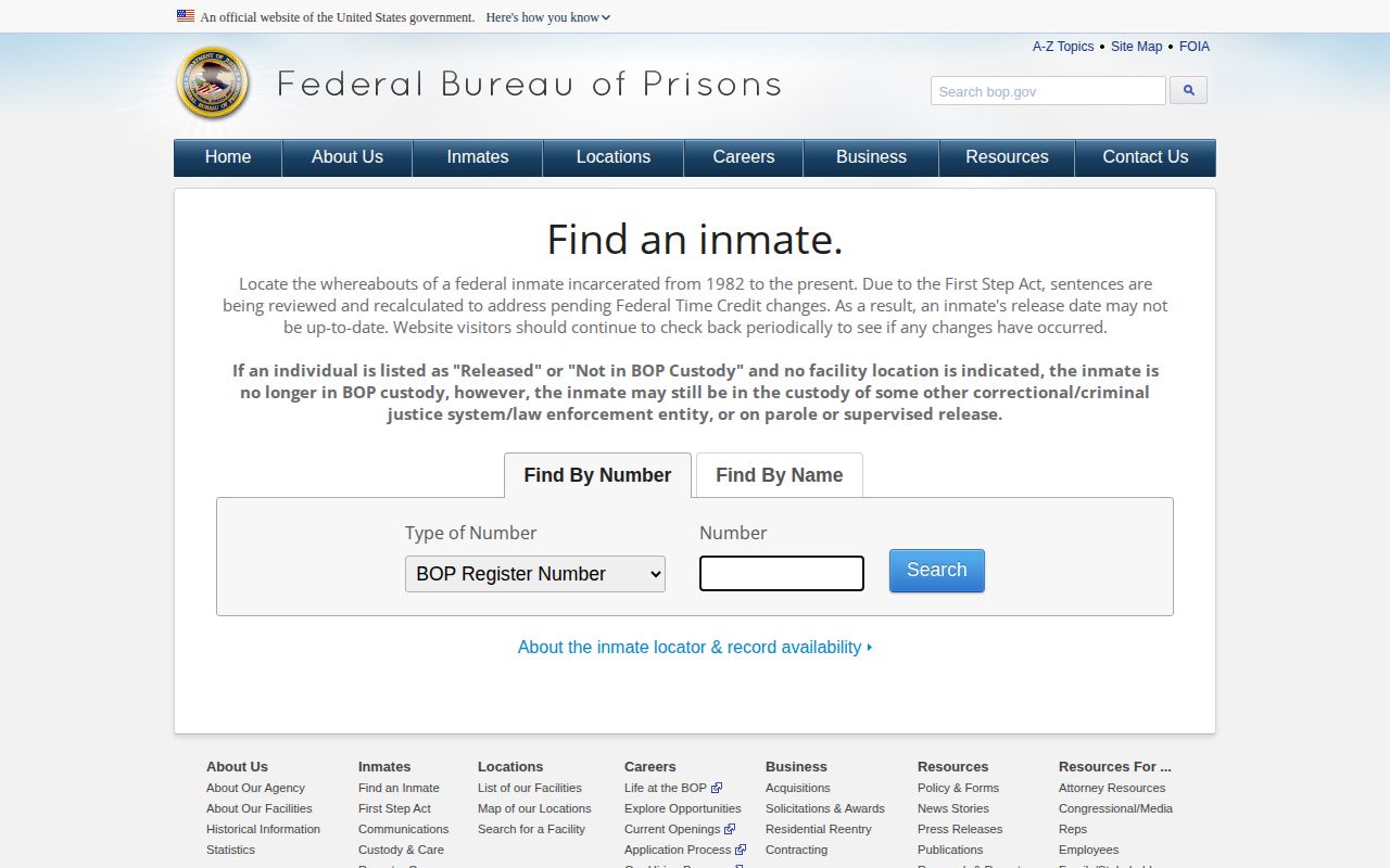 BOP inmate locator for federal custody after a Greene County arrest