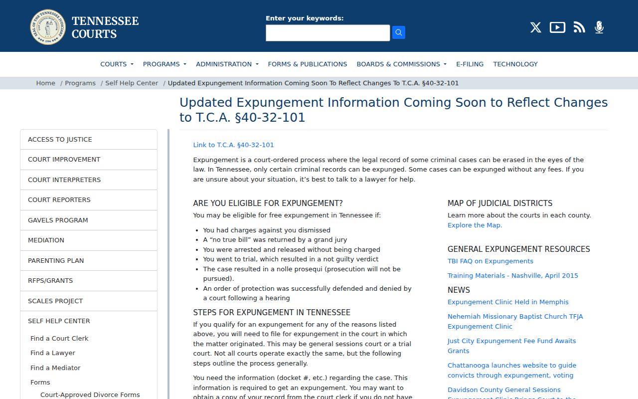Tennessee Courts expungement information for Greene County booking records