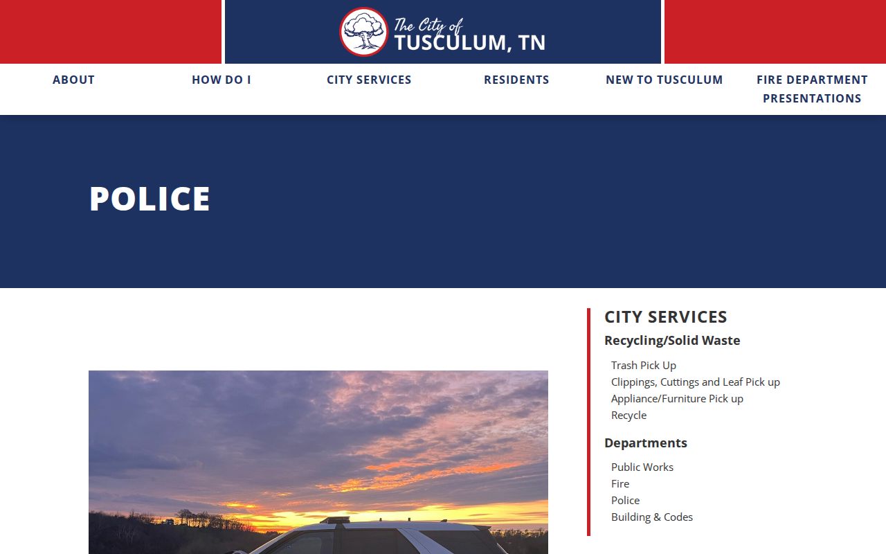 Tusculum Police Department page for Greene County arrest-record routing